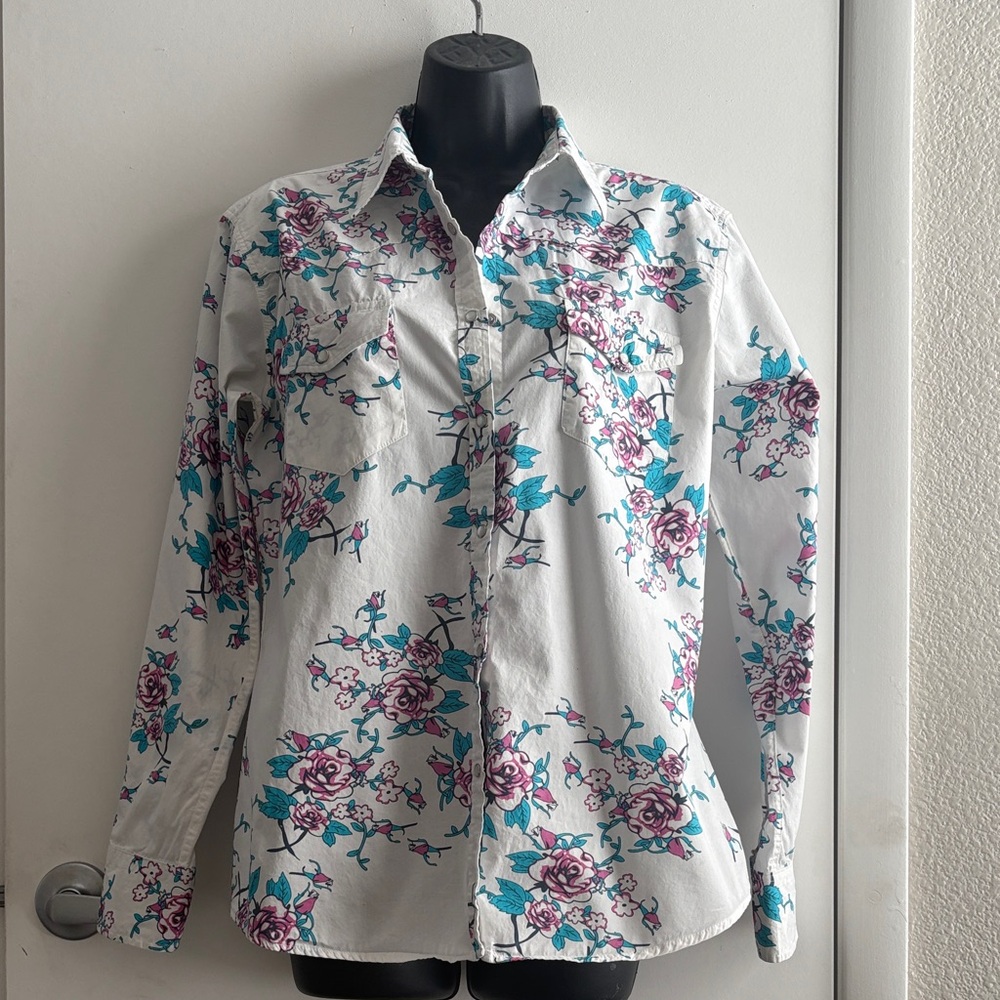 Cowgirl Hardware Cotton Floral Women's Western 2 PocketButton-Up Shirt SZ L